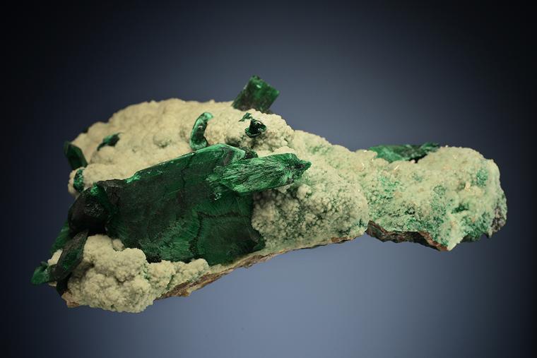 MALACHITE after AZURITE on SMITHSONITE